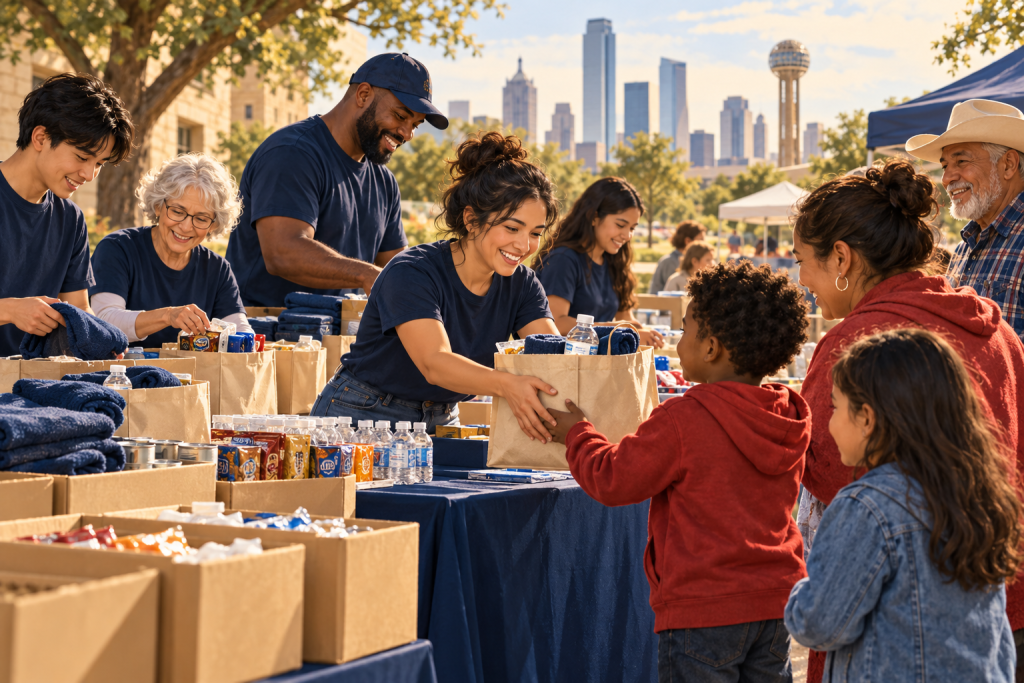 Volunteers preparing community care packages — AI-generated illustration